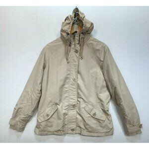Lands End Womens Hooded Lightweight Spring Jacket Size L 14-16 Tan Casual